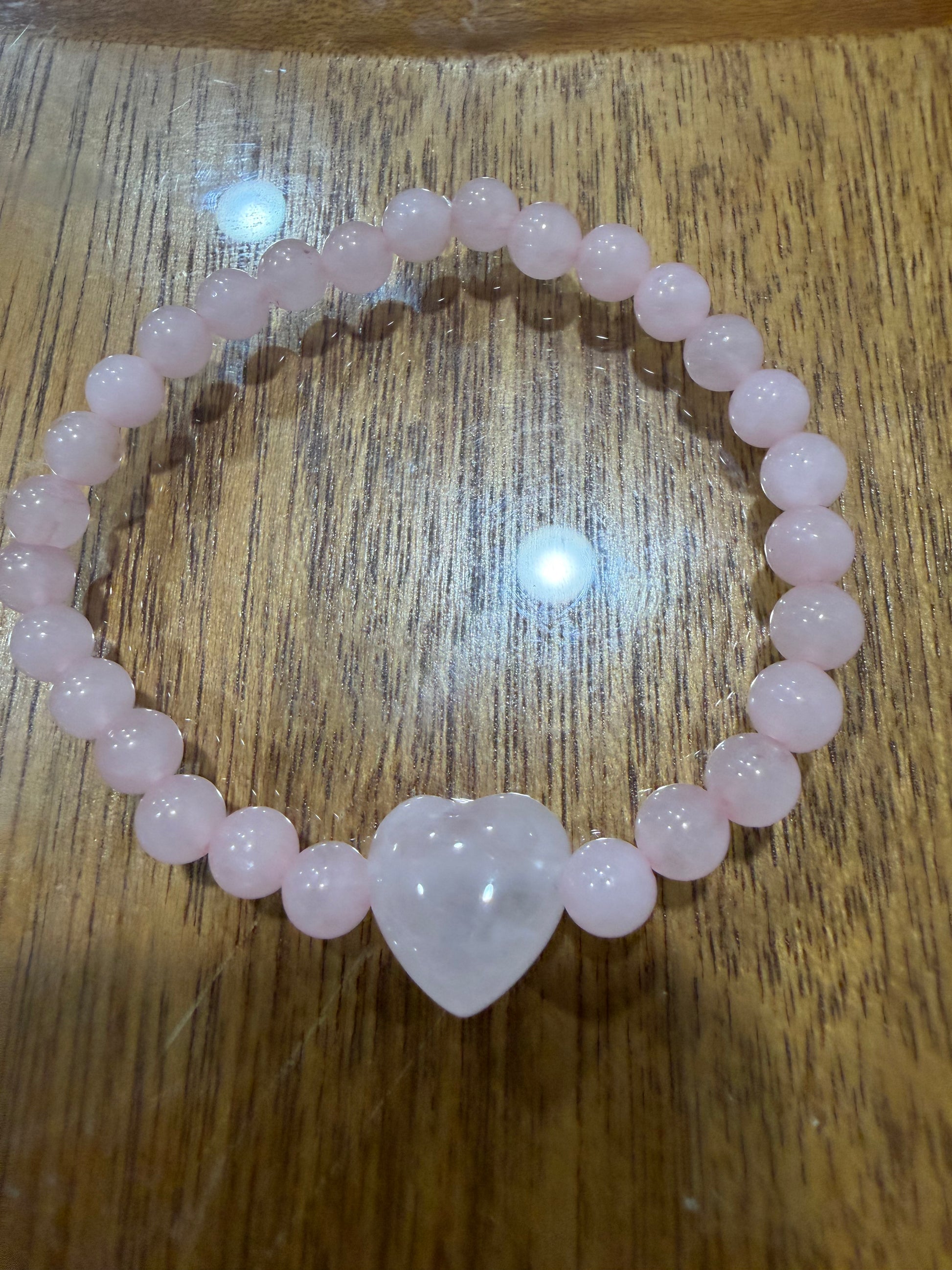 Pink Amethyst Heart Bead Bracelet