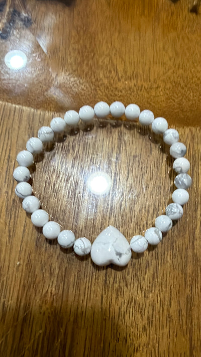 White Amethyst Heart Bead Bracelet