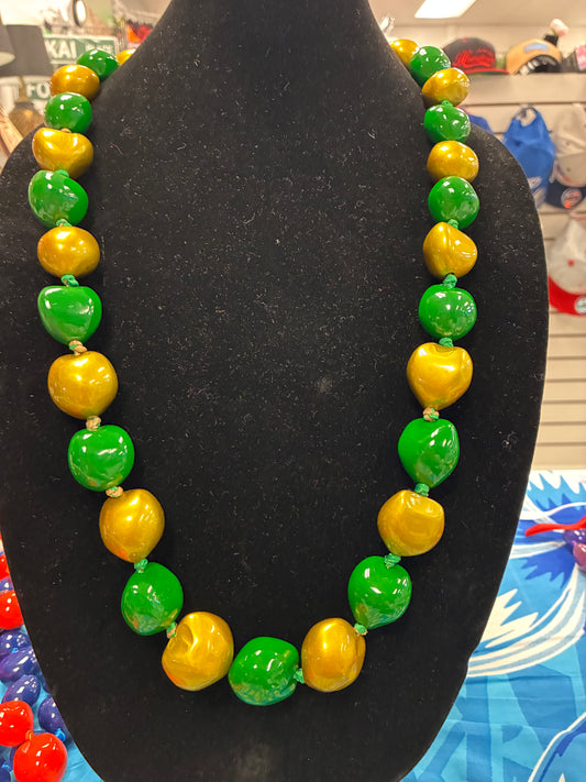 Kukui Nut Necklace 24” | Plain Yellow & Green (KKNNPYG24)