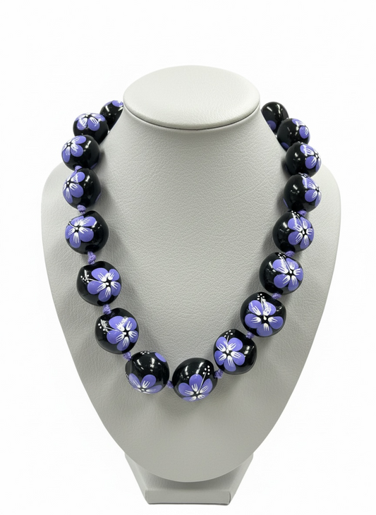 Kukui Chocker Necklace Purple Flower 16" (KKCHNPFL05)